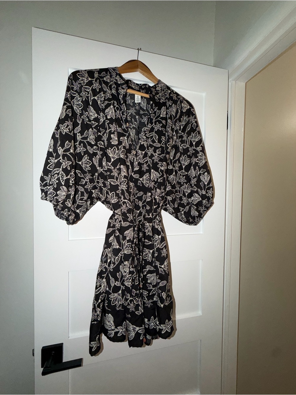 H&M Black Midi Dress with Cream Floral Print